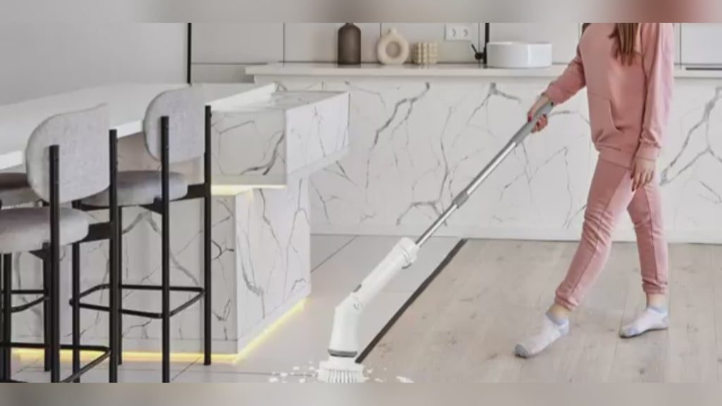 1Set Electric Spin Scrubber Cordless Rechargeable Telescopic Cleaning Brush 6 Replaceable Heads 2 Speed Adjustable Extension Arm Bathroom Tub Tile Floor